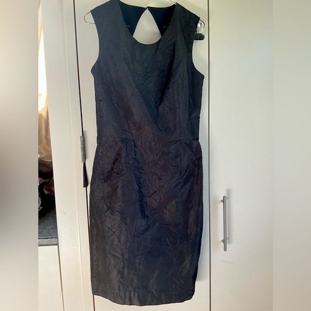 NWT Brian Reyes Silk Black Keyhole Back Sheath Dress, 8, MSRP $385